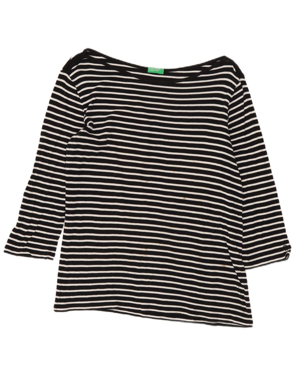 Benetton Womens Top 3/4 Sleeve UK 12 Medium Black Striped Nautical