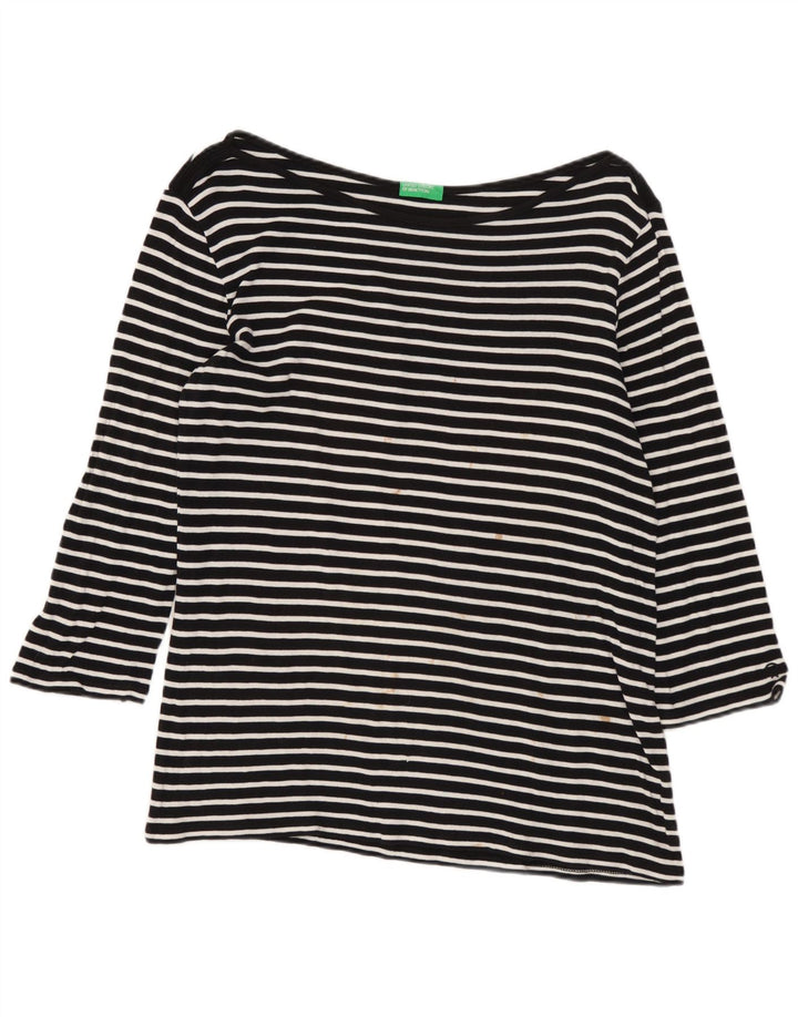 Benetton Womens Top 3/4 Sleeve UK 12 Medium Black Striped Nautical