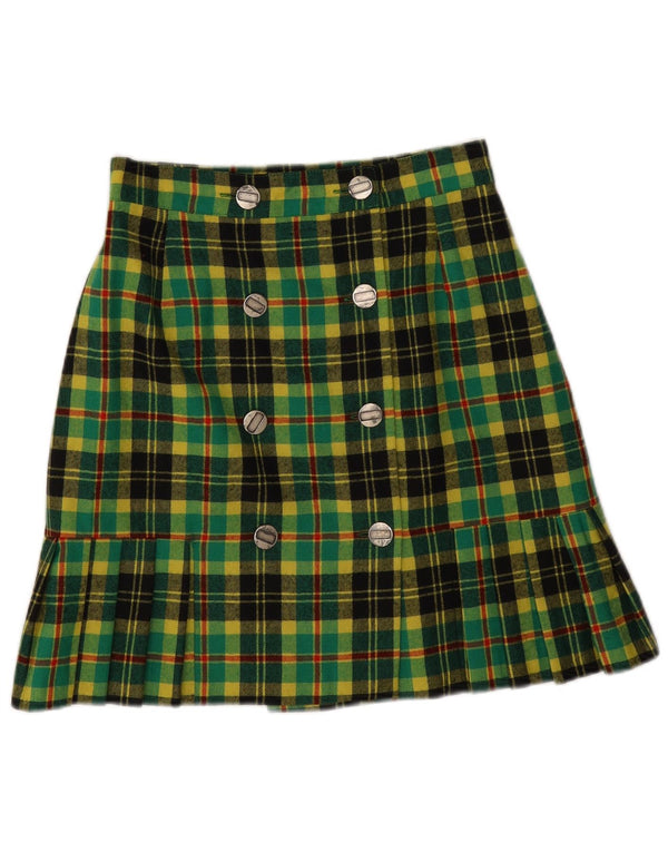 Vintage Damen High Waist Minirock IT 42 Medium W26 Grün karierte Wolle