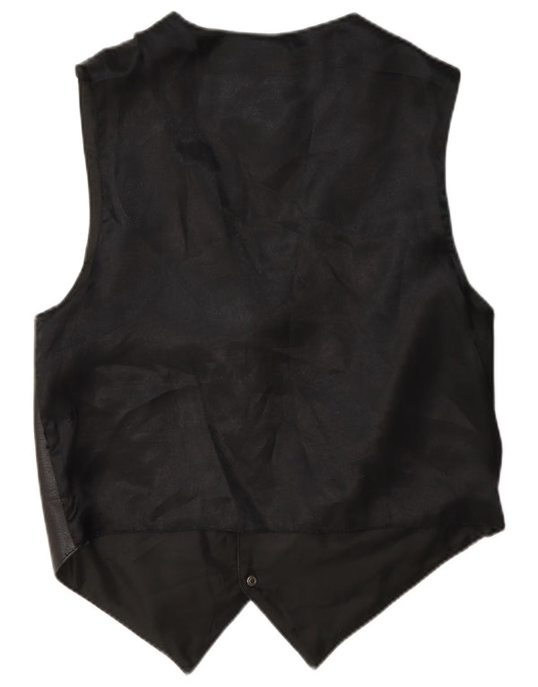 Vintage Mens Leather Waistcoat Small Black