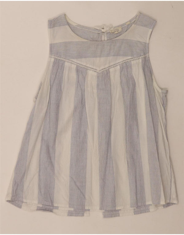Fat Face Womens Sleeveless Blouse Top UK 16 Large Blue Striped Cotton