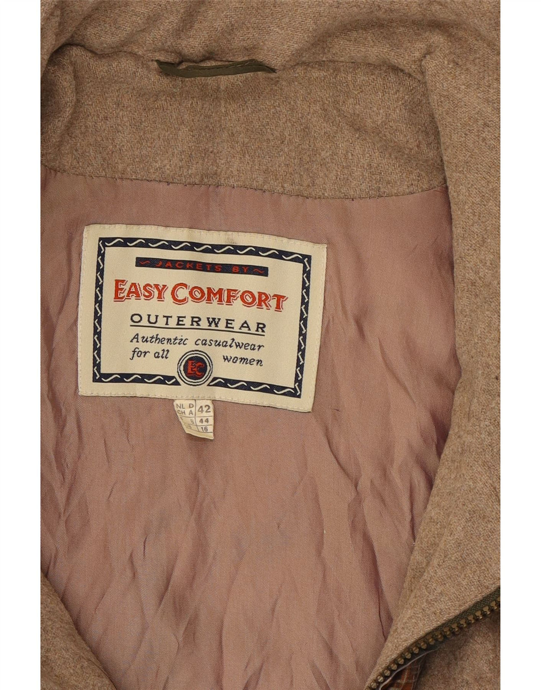 EASY COMFORT Womens Windbreaker Coat UK 16 Large  Khaki Check Polyester