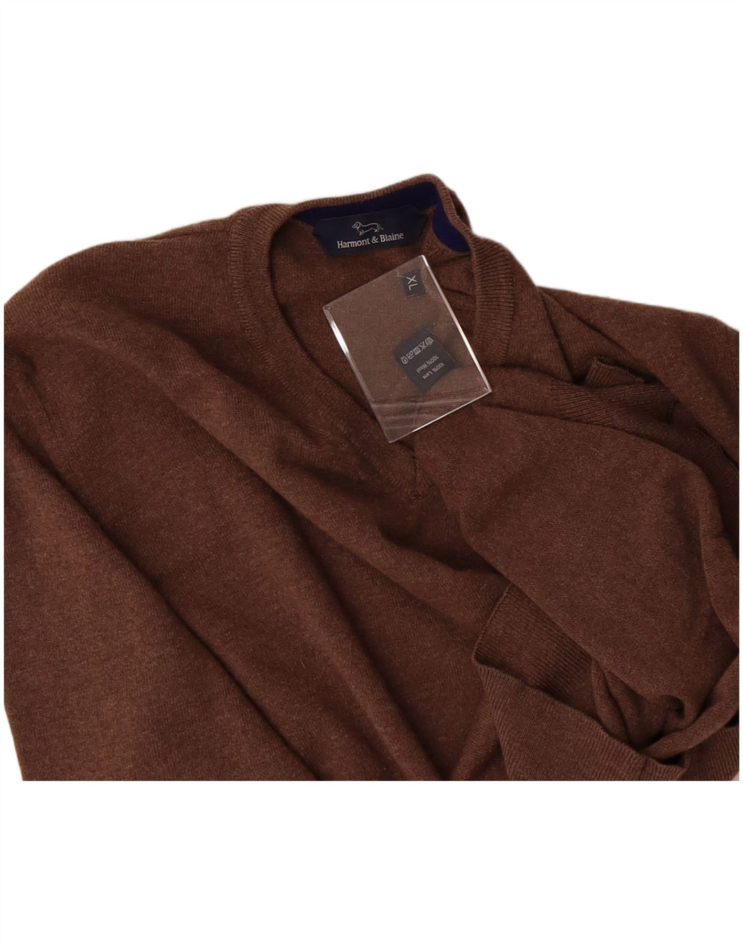 Suéter masculino HARMONT & BLAINE com decote em V XL lã marrom