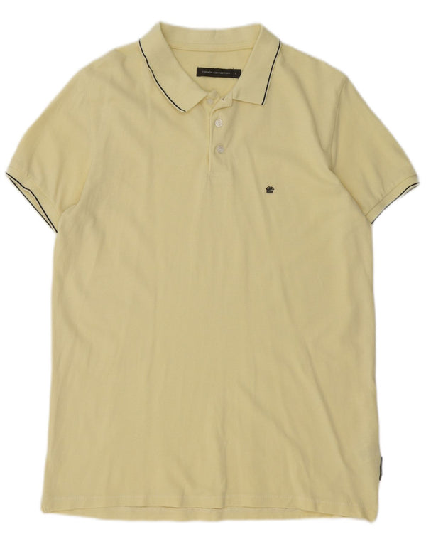 French Connection Mens Polo Shirt Large Yellow Striped Cotton