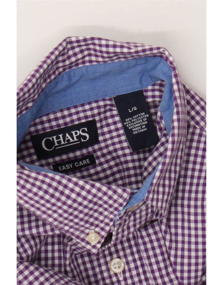Chaps Mens Shirt Large Purple Gingham Cotton