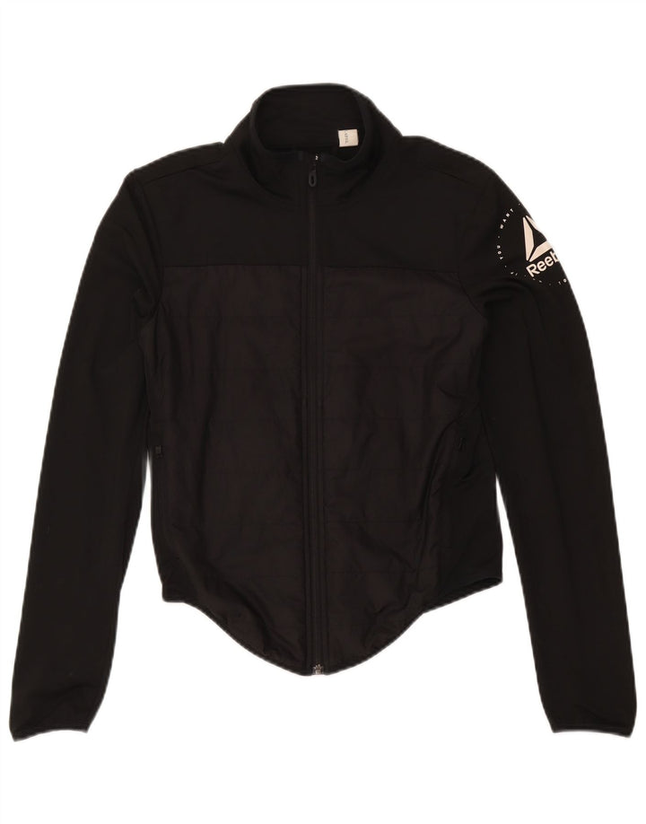 Reebok Womens Graphic Tracksuit Top Jacket UK 8/10 Small Black Polyester