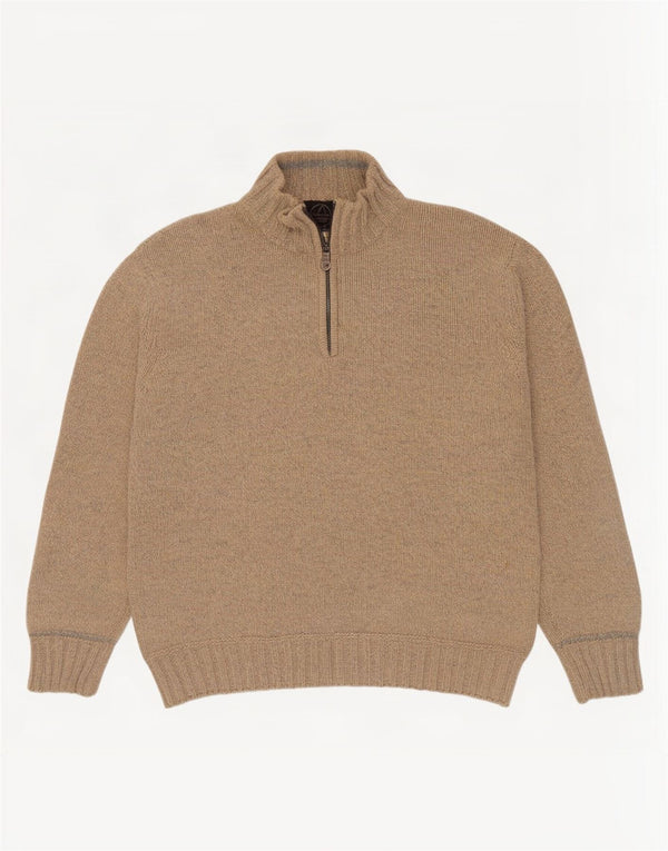 Maglione da uomo con zip e collo Murphy & Nye XL in lana screziata beige