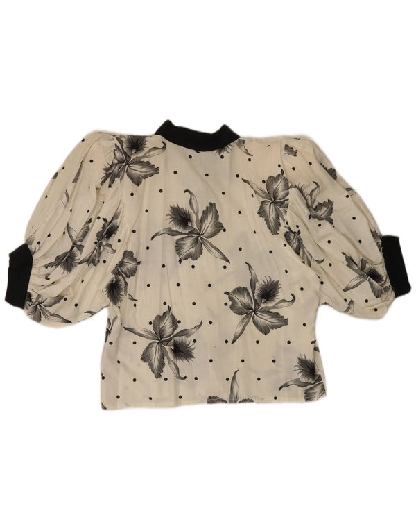 Camicetta vintage da donna con maniche a 3/4 corta UK 14 floreale bianco medio
