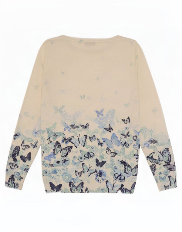 M&Co Womens Petite Boat Neck Jumper Sweater UK 16 Large White Butterfly