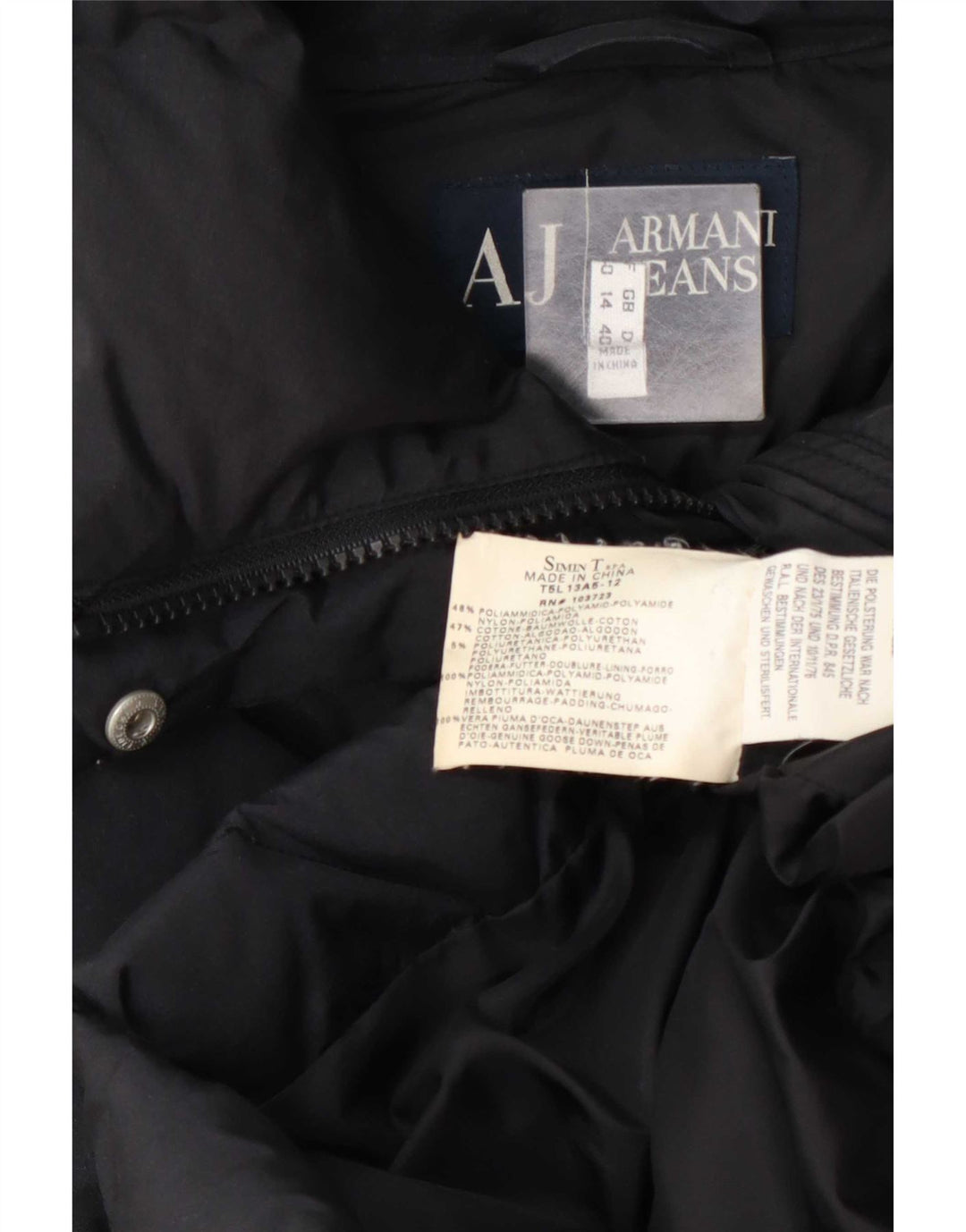 Armani Jeans Womens Padded Coat UK 14 Large Navy Blue Polyamide