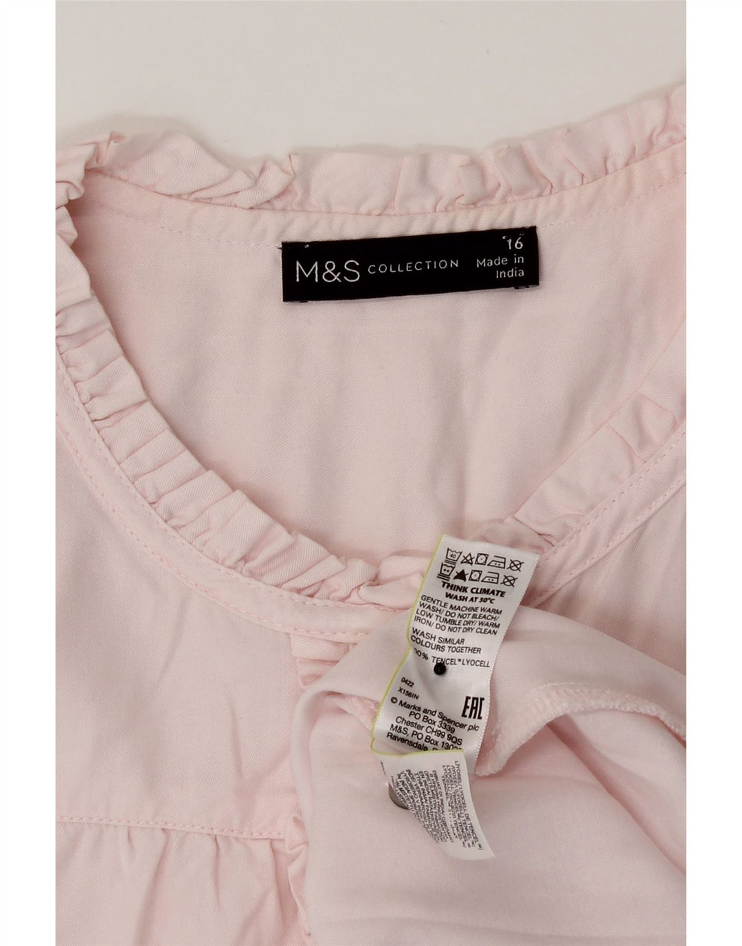 Marks & Spencer Womens Ruffle Front Shirt Blouse UK 16 Large Pink Lyocell