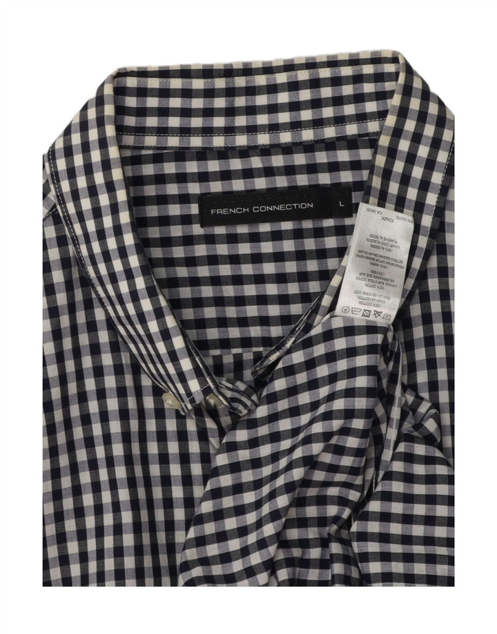 FRENCH CONNECTION Mens Shirt Large Navy Blue Gingham Cotton
