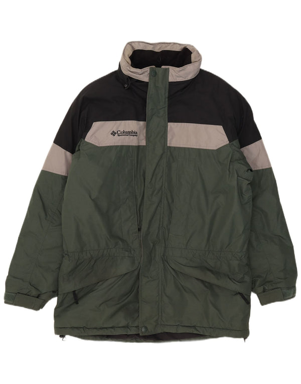 Columbia Skijakke med hætte til mænd UK 38 Medium Grøn Colourblock Nylon