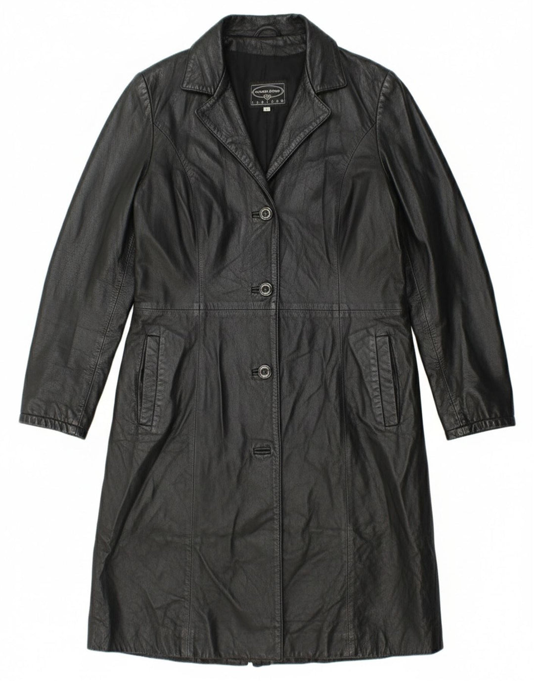Roberta Ferrini Womens Leather Coat IT 44 Medium Black Leather