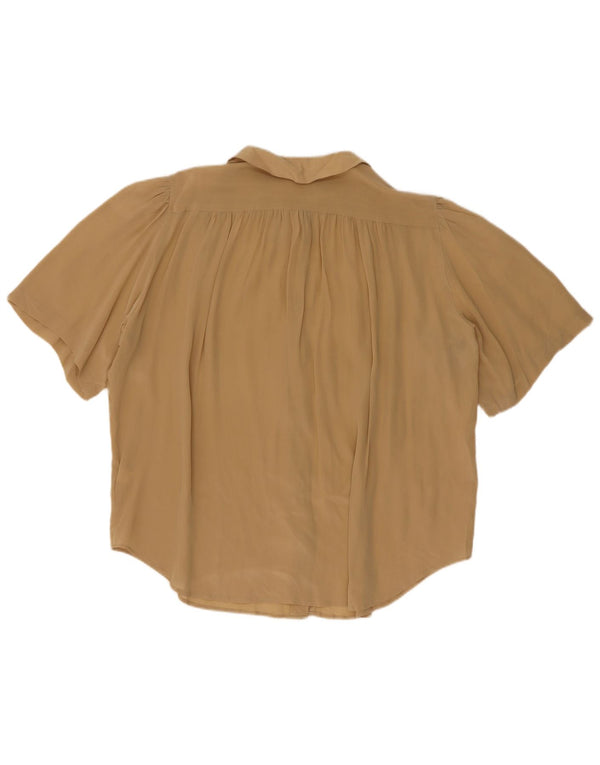 Vintage Damen Kurzarm-Oversize-Hemdbluse UK16 Große Khaki-Seide