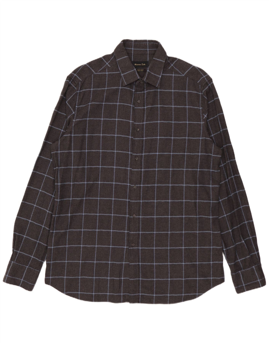 MASSIMO DUTTI Mens Flannel Shirt XL Grey Check Cotton