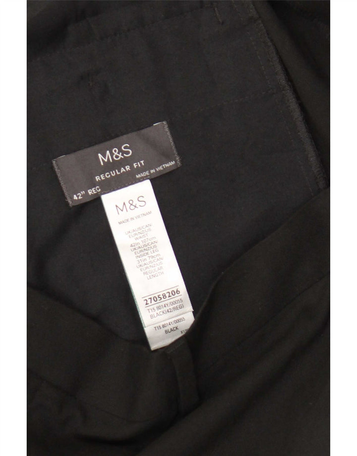 Marks & Spencer Herren-Anzughose mit normaler Passform, W42, L31, schwarzes Polyester