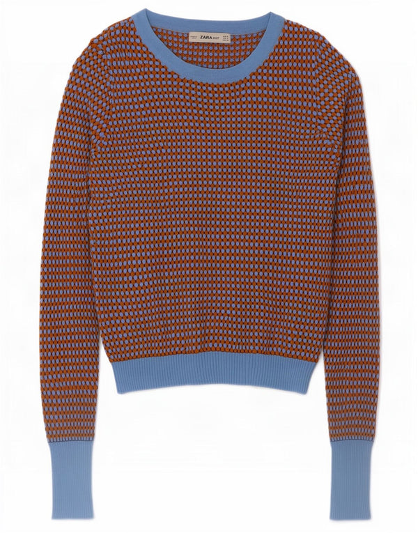Pulover pentru femeie cu gât de barcă Zara UK 8 mic maro colorblock