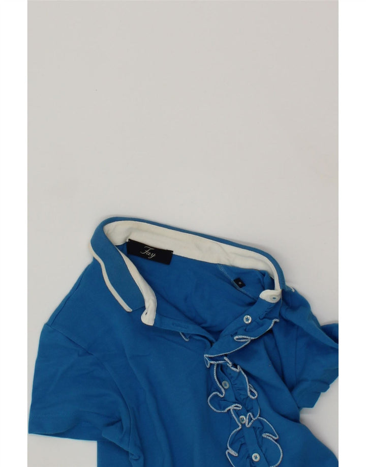 FAY Womens Ruffle Front Polo Shirt UK 8 Small Blue Cotton Vintage Fay and Second-Hand Fay from Messina Hembry 