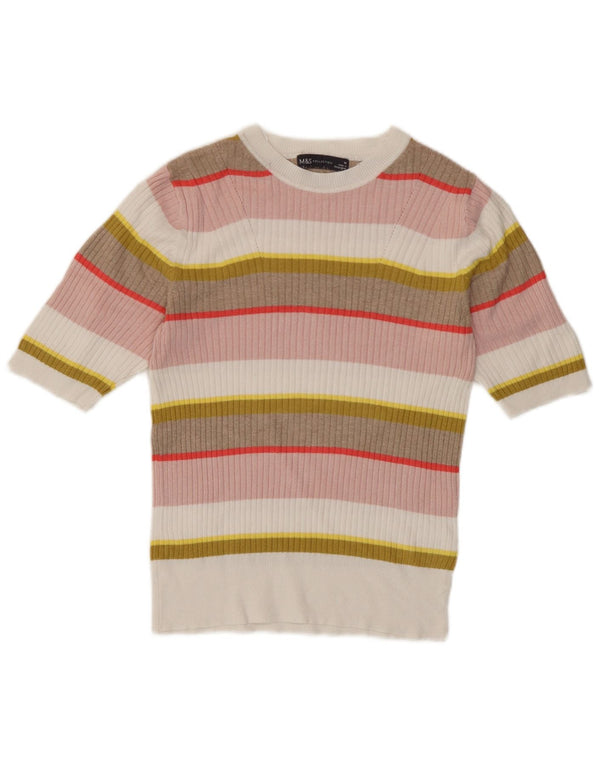 T-shirt corta da donna Marks & Spencer UK 10 piccola a righe multicolore