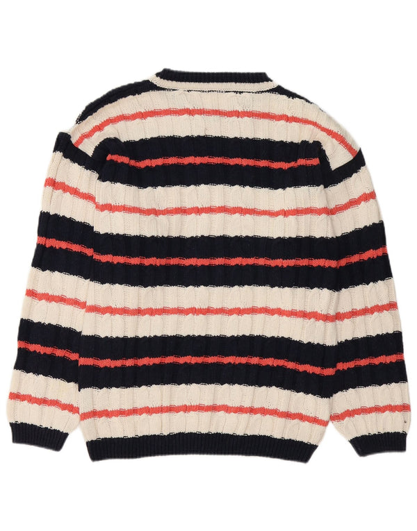 vintage Mens Boat Neck Jumper Pull Moyen Multicolore Rayé
