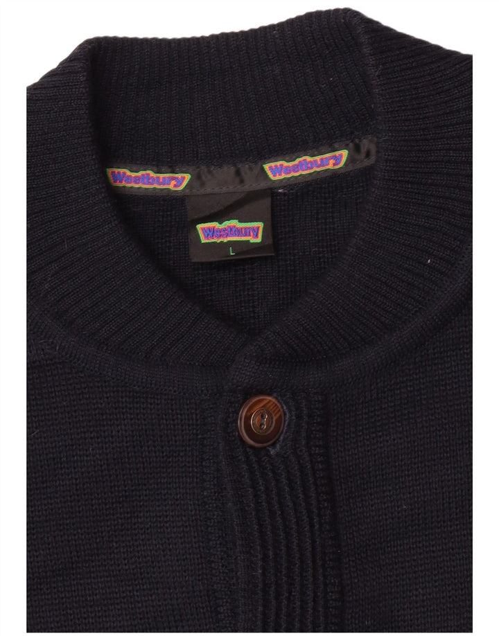 WESTBURY Mens Cardigan Sweater Large Navy Blue Wool