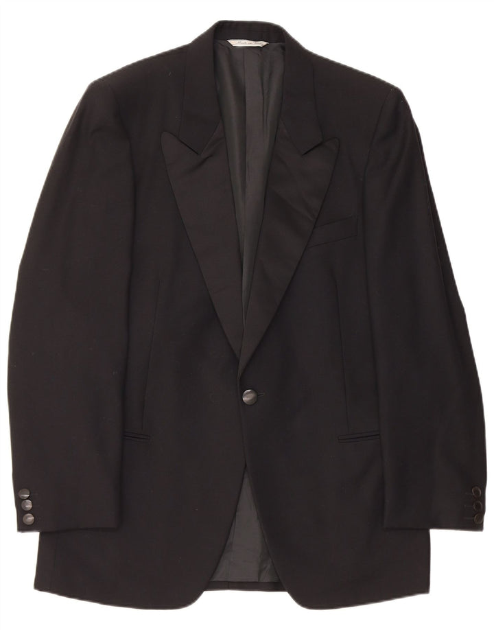 Carieri Mens 1 Button Blazer Jacket IT 48 Medium Black New Wool