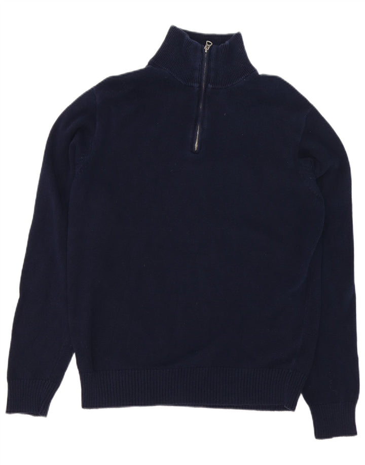 J. Crew Mens Zip Neck Jumper Sweater Medium Navy Blue Cotton