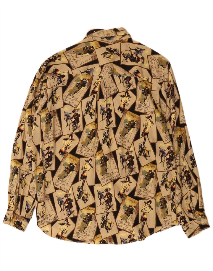 HANAITI Womens Graphic Shirt Blouse UK 14 Medium Beige Patchwork Viscose