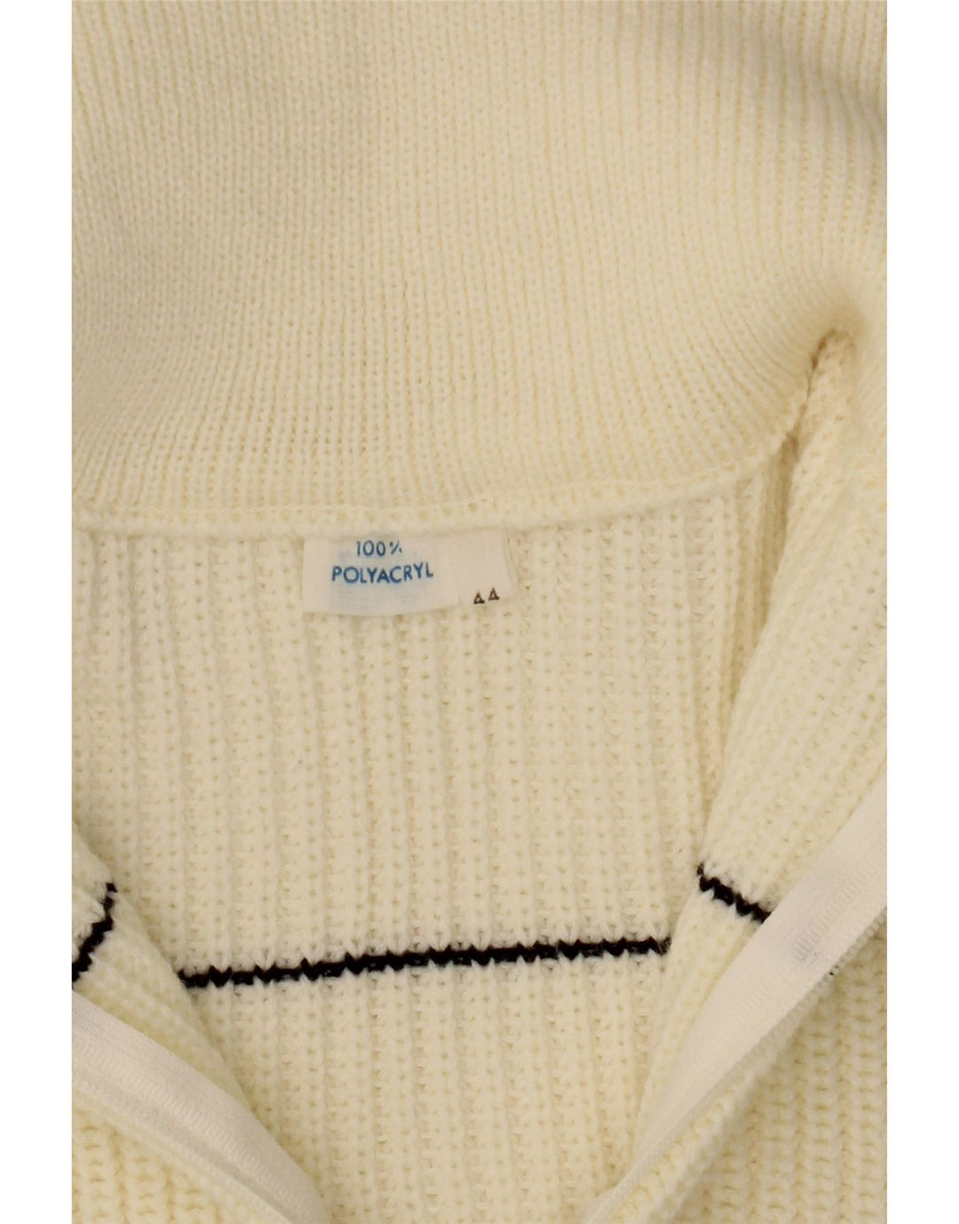 VINTAGE Womens Zip Neck Jumper Sweater IT 44 Medium Off White Striped Vintage Vintage and Second-Hand Vintage from Messina Hembry 