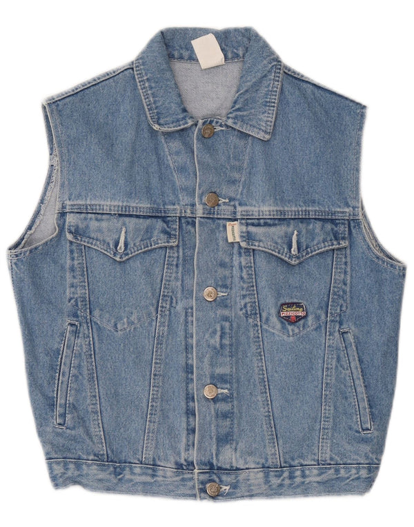 Vintage Boys Denim Gilet 10-11 Years Blue Cotton