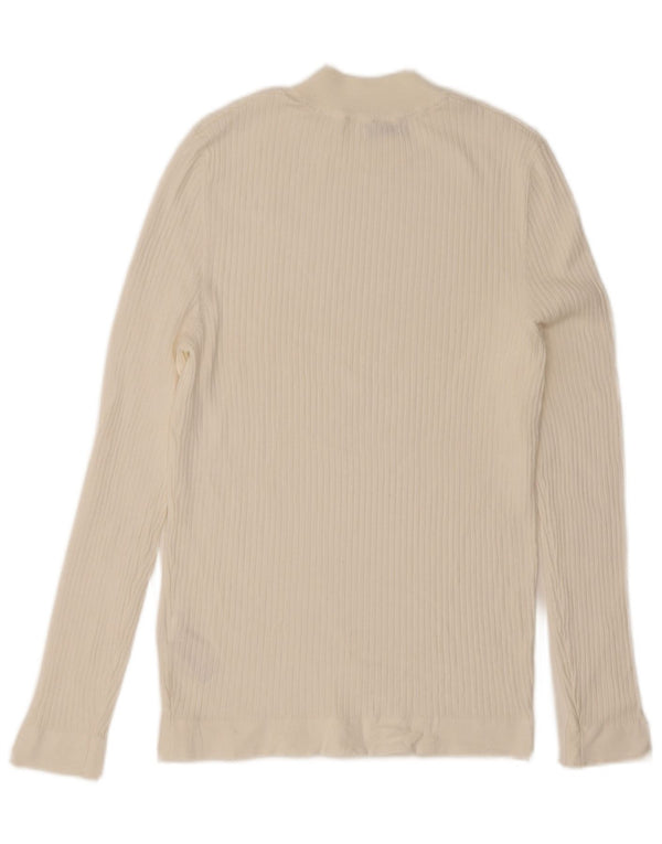 Zara Damen Top Langarm UK 12 Mittelweiße Viskose