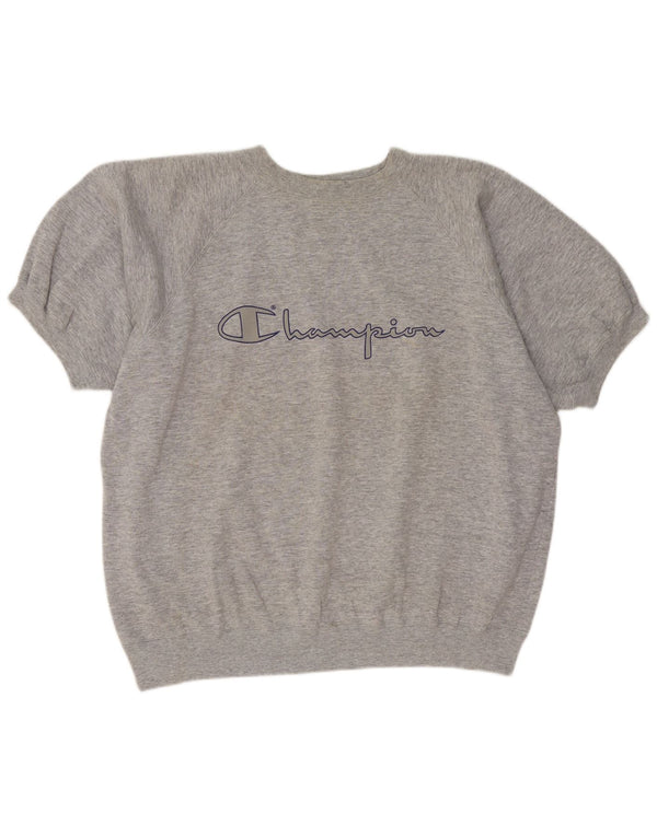 Męska bluza z grafiką Champion z krótkim rękawem XL, szara, nakrapiana bawełna
