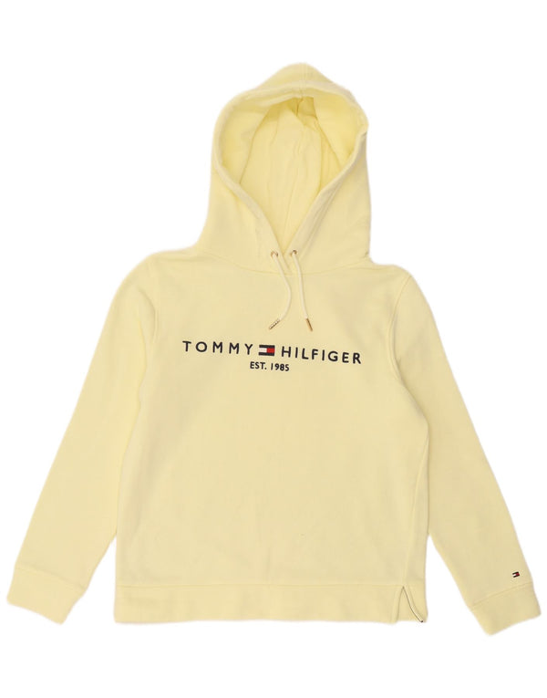 Tommy Hilfiger Womens Graphic Oversized Hoodie Jumper UK 10 Small Yellow