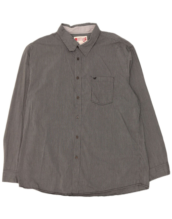 Camicia da uomo Mustang 3XL cotone a righe grigie