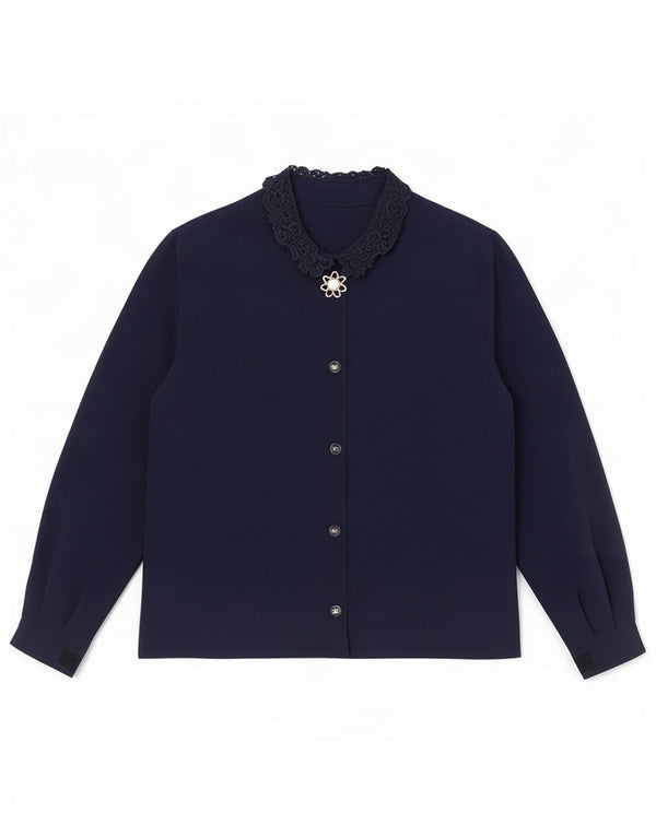 Vintage γυναικείο πουκάμισο μπλούζα UK 14 Medium Navy Blue