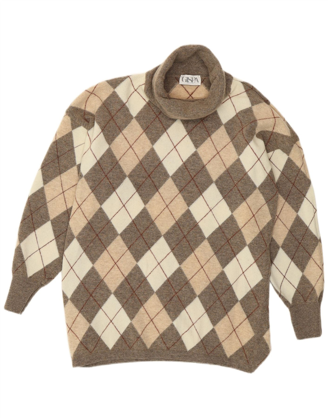 Gispa Womens Roll Neck Jumper Sweater UK 18 XL Grey Argyle/Diamond