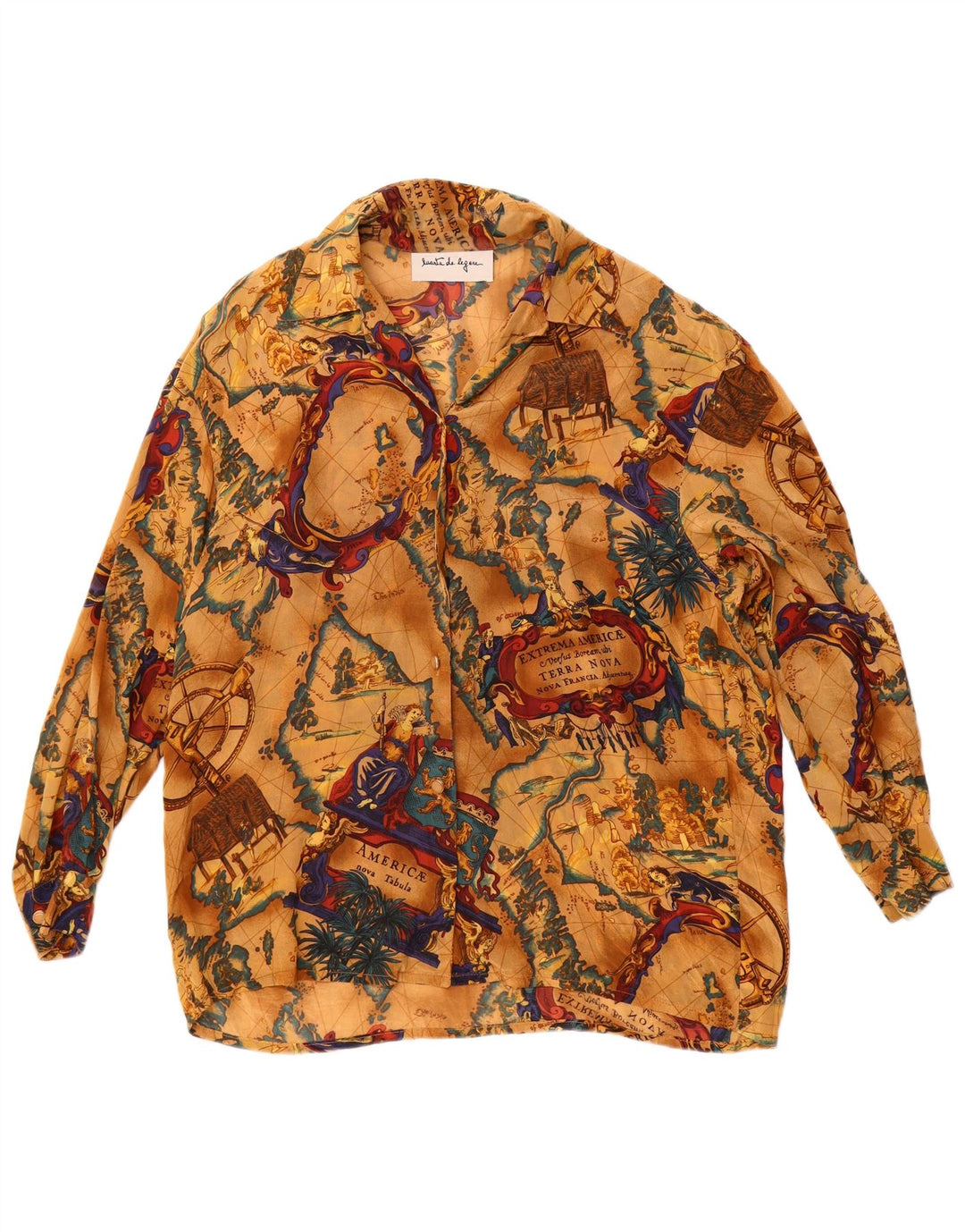 Vintage Womens Graphic Oversized Shirt Blouse UK 16 Large Beige Acetate