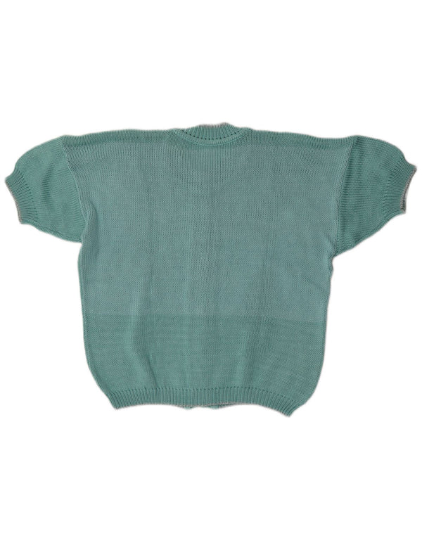 Vintage Damen Kurzarm-Cardigan-Pullover UK 16 Groß Grün
