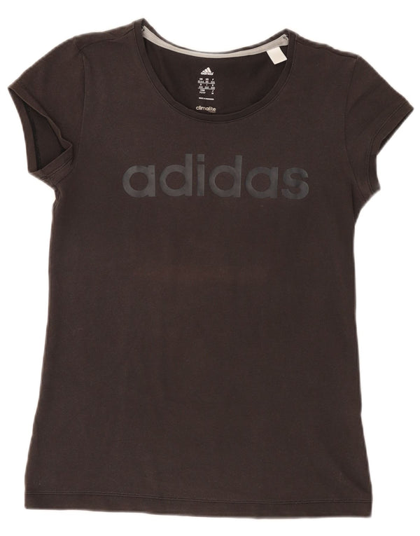 Adidas Damen Climalite Graphic T-Shirt Top UK 4/6 XS Braune Baumwolle