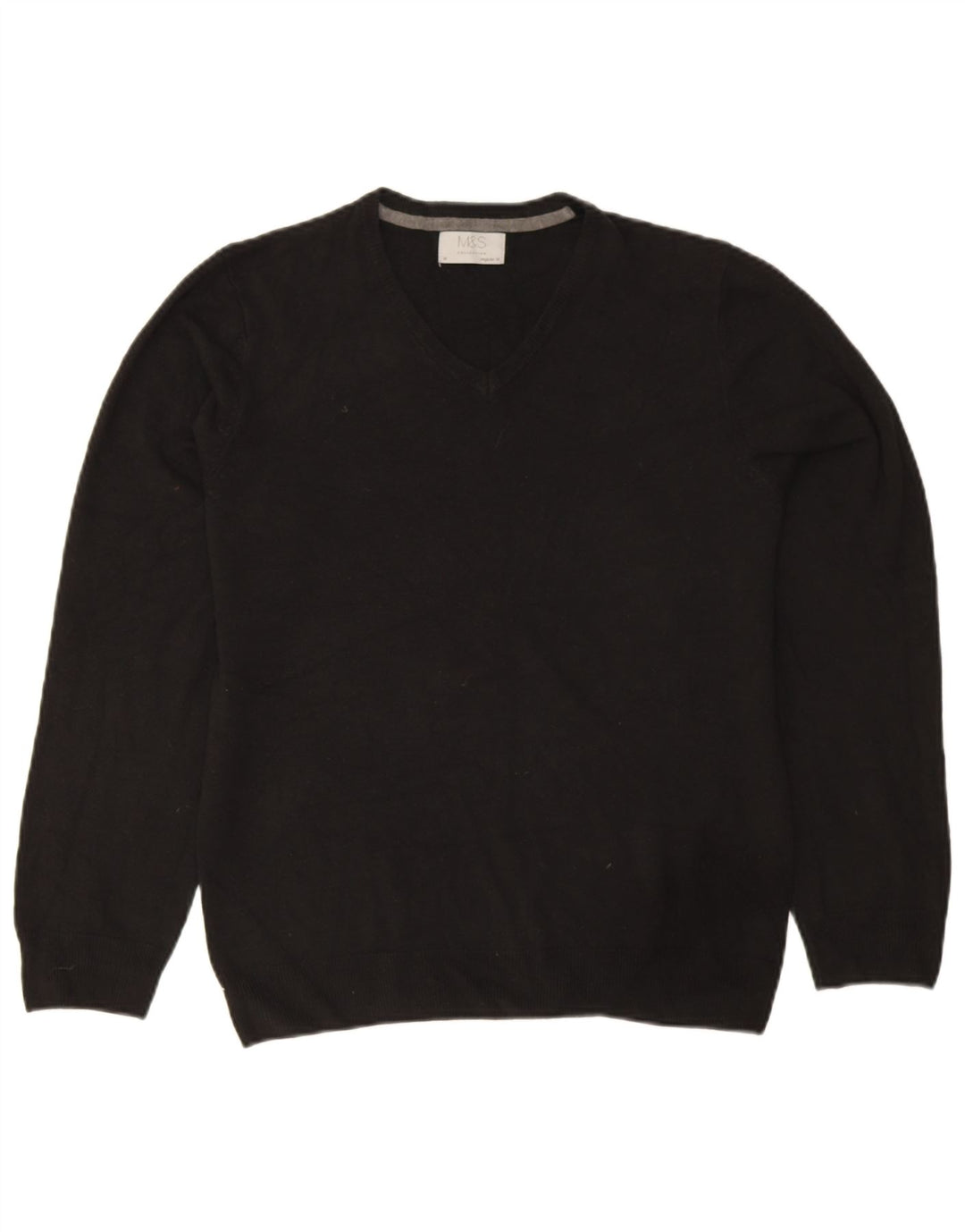 Marks & Spencer Mens Regular Fit V-Neck Jumper Sweater Medium Black Acrylic