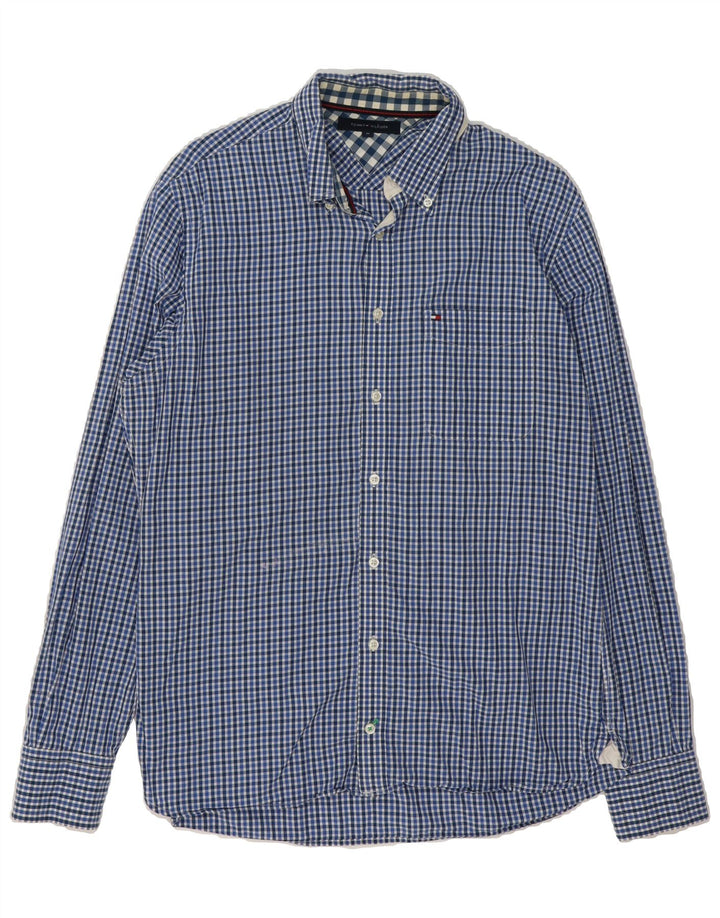 TOMMY HILFIGER Mens Shirt Medium Blue Gingham Cotton Vintage Tommy Hilfiger and Second-Hand Tommy Hilfiger from Messina Hembry 