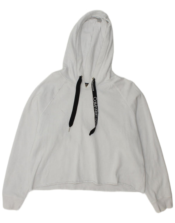 Calvin Klein Womens Crop Oversized Hoodie Jumper UK 10 Small White Cotton