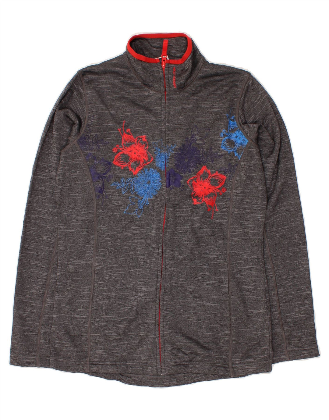 HELLY HANSEN Womens Graphic Tracksuit Top Jacket UK 14 Medium Grey Floral Vintage Helly Hansen and Second-Hand Helly Hansen from Messina Hembry 
