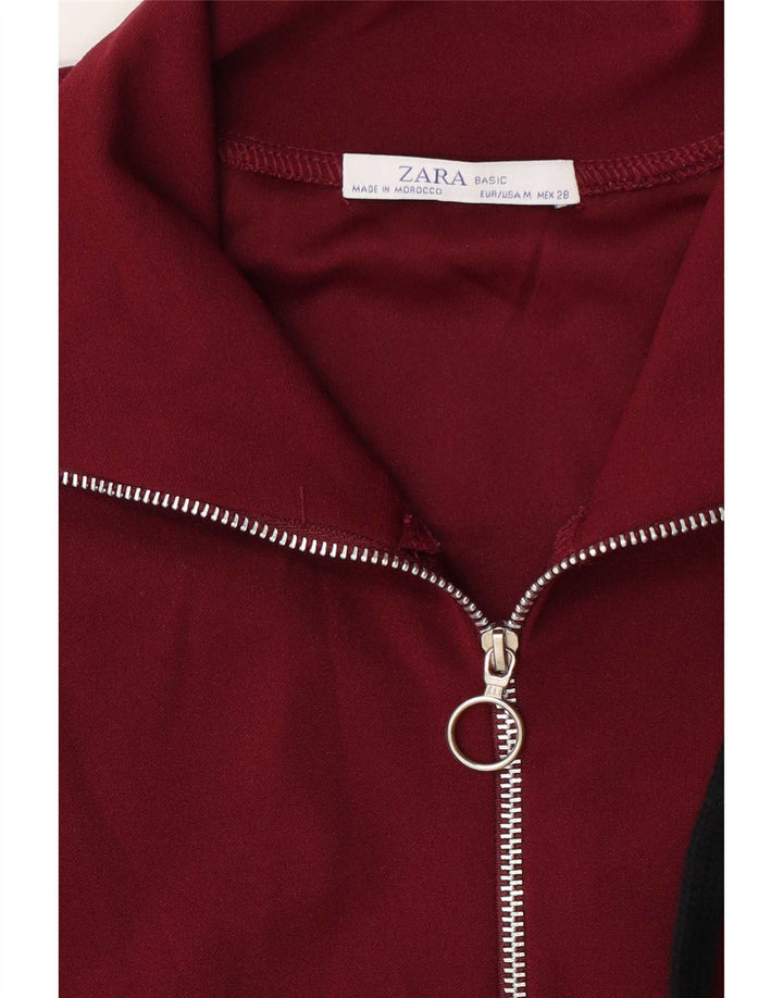 Zara Haut de survêtement à col zippé pour femme UK 14 Bordeaux moyen