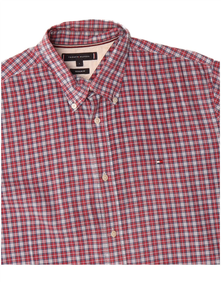 Tommy Hilfiger Mens Regular Fit Shirt Large Red Check Cotton