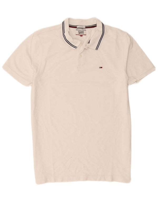 Tommy Hilfiger Mens Slim Fit Polo Shirt 2XL White Striped Cotton