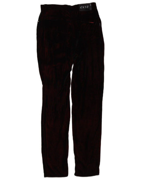 Exte Womens Slim Velvet Casual Trousers W30 L32 Burgundy Viscose