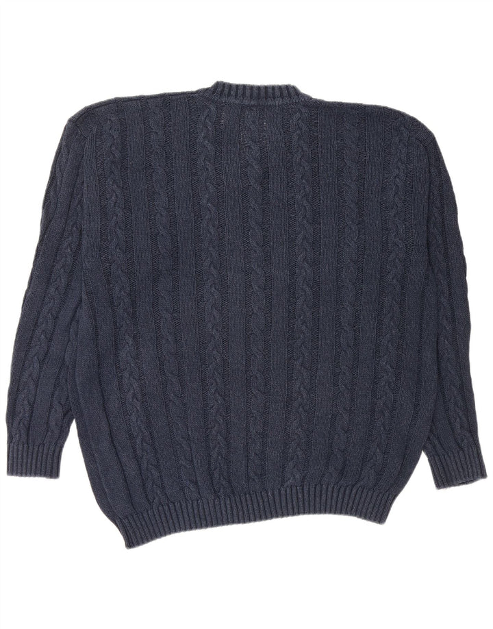 Jaeger Mens V-Neck Jumper Sweater Large Navy Blue Cotton