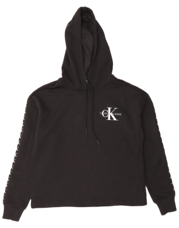 Calvin Klein Jeans Dame Grafisk Oversized Hoodie Jumper UK 6 XS Sort
